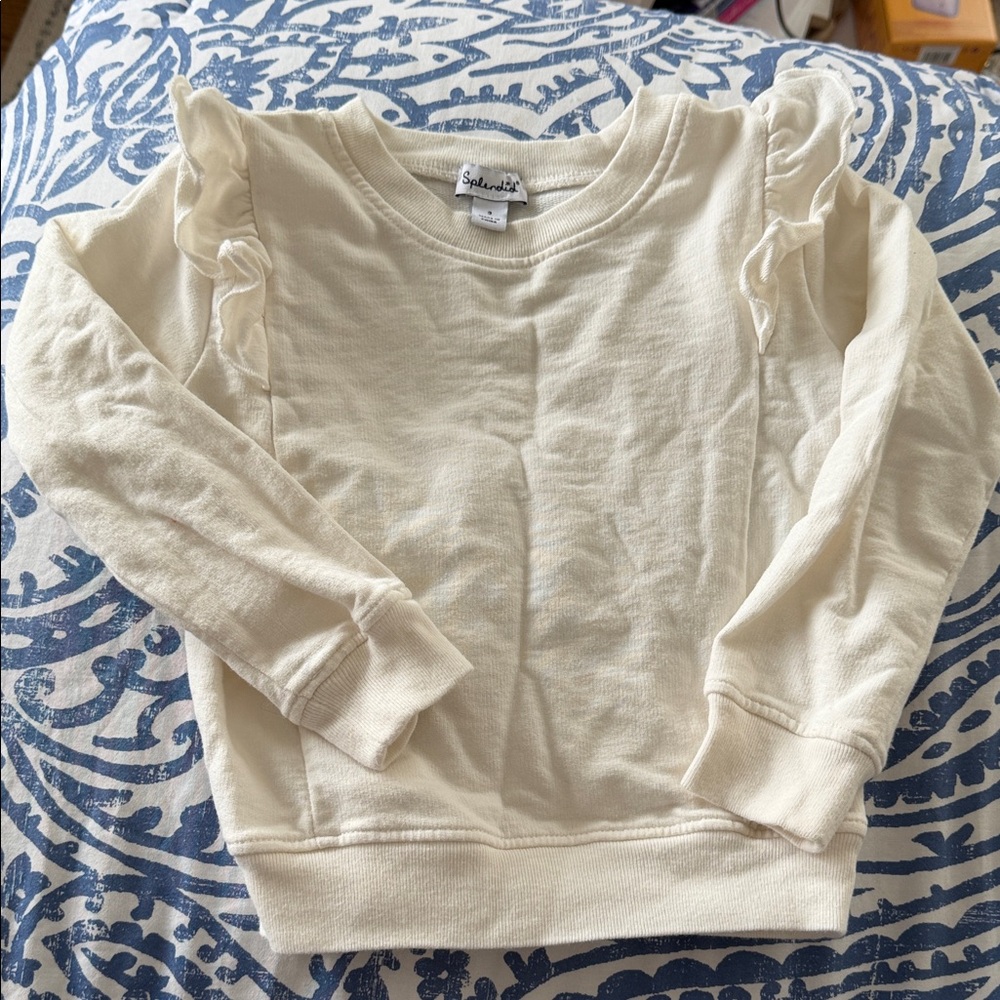 Splendid Cream Toddler Size 3 Sweatshirt with Ruffle Shoulder Detail - LIKE NEW!